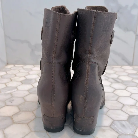 SOREL Joan of Arctic ll Wedge Tobacco Brown Leather Mid Boot Waterproof Bootie - Picture 6 of 14